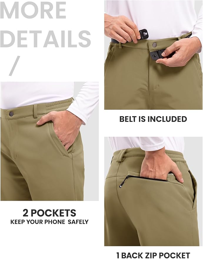 TBMPOY Men's Snow Ski Hiking Pants Waterproof Winter Fleece Lined Pants Camping Skiing Ice Fishing Pants with Belt