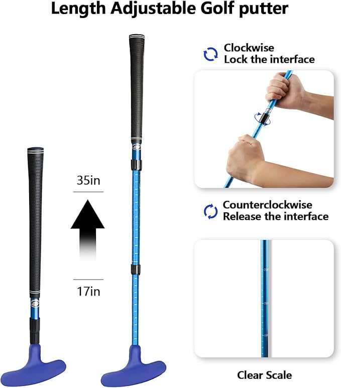 Golf Putter - Golf Putters for Men Right Handed Golfers or Left Handed Golf Putter for Kids and Womens Mini Golf Clubs Set - Two-Way Adjustable Length putters with 5 Golf Practice Ball