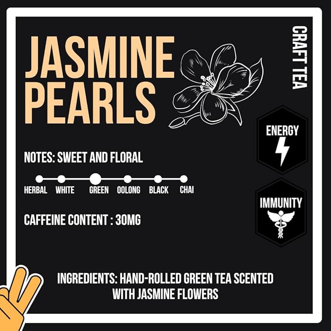 Revival Tea Company Jasmine Tea Pearls - Hand-Rolled Green Tea Scented with Jasmine Flowers - 4.5 Ounces