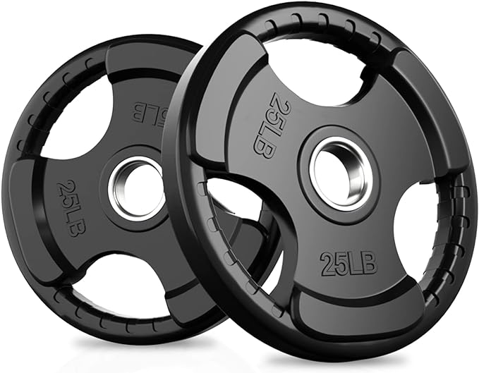 RitFit Olympic Rubber Grip Plates for Barbell, 2-Inch Weight Plates for Weightlifting and Strength Training in Home & Gym, Single, Pair and Sets(2.5/5/10/25/35/45 LB)