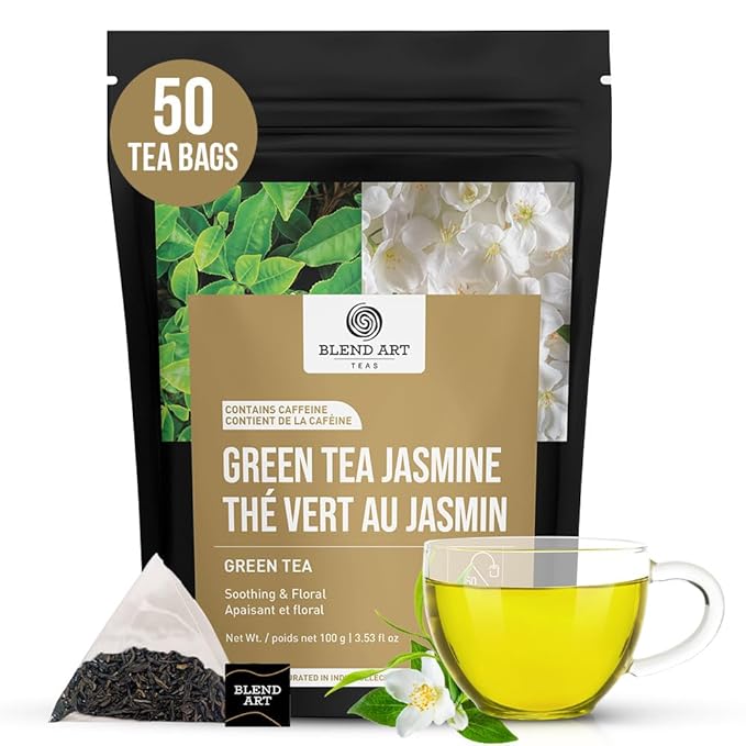 Jasmine Green Tea Bags, 50 Counts, Mountain Loose Leaf Green Tea, Flavored, Delightful Aroma, Sugar Free, 100% Natural Gluten Free, Medium Caffeine Brew As Hot, Cold Or Iced Tea