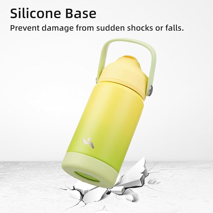 Insulated Water Bottle with Straw Lid,32 oz Stainless Steel Vacuum Metal Bottle with Silicone Handle,Lime