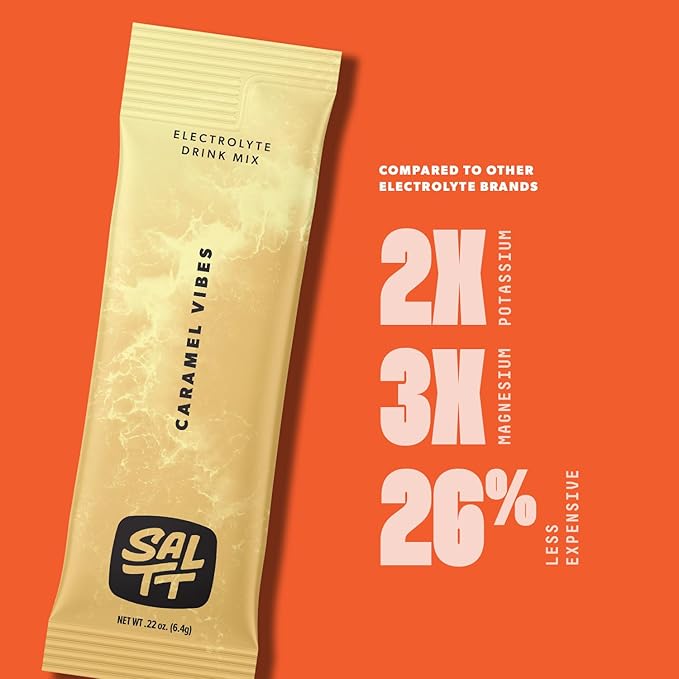 Keto Chow SALTT Electrolytes Powder Packets, Caramel Vibes (30 Hydration Packets) - Magnesium, Potassium, Sodium, Trace Minerals - Vegan, Gluten Free, Sugar Free - Travel Essentials - Made in USA