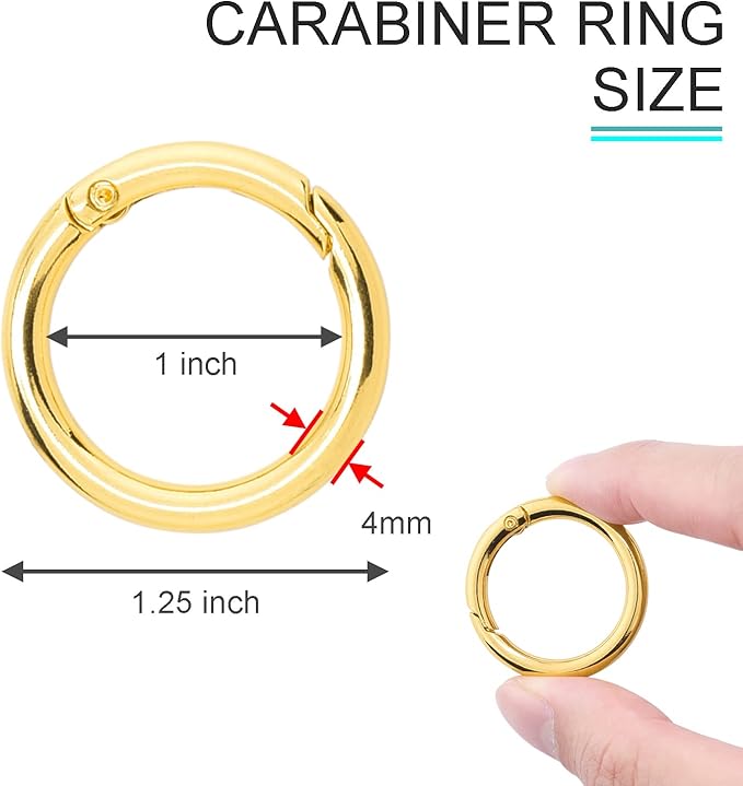 10 Pack 1 Inch Gold Spring O Rings, Metal Keychain Ring Round Carabiner Clips for Replacement Purse Ring Hardware, Keyrings Buckles, Paracord Keychain Lanyard, Home Car Keyrings Attachment