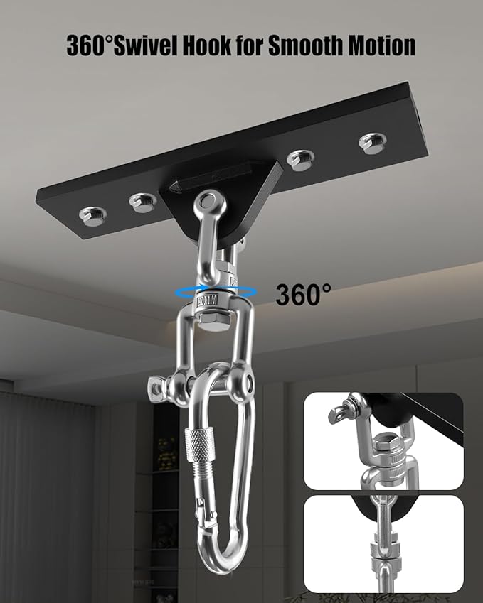 Heavy Bag Hanger, Punching Bag Stand with Locking Clip, 360° Swivel Wall Mount Ceiling Hook for Punching Bag/Aerial Yoga/Hammock/Sandbag/Swing Chair – Heavy-Duty Boxing Bag Mount (900LB Capacity)