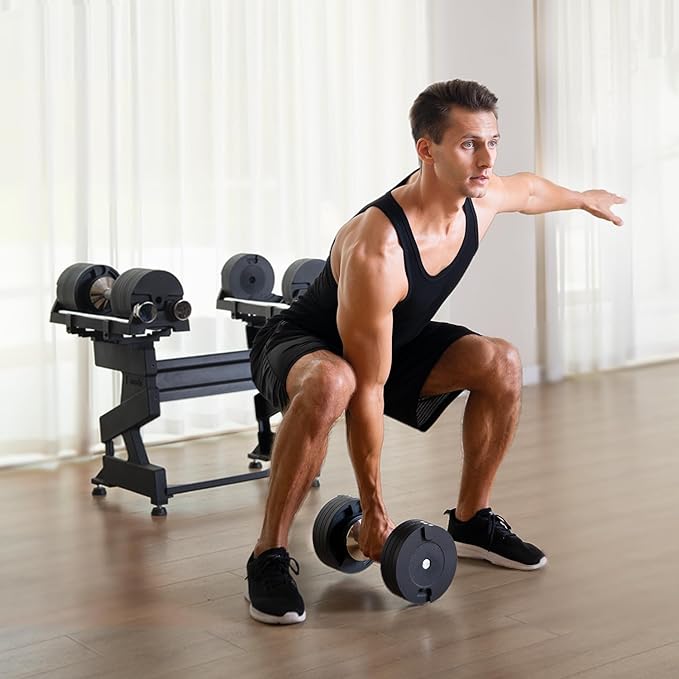 SNODE AD80 Drop Proof 80 lbs Adjustable Dumbbell Set -Adjustable Weights with Cast Iron Plates and Cradle, Knurled Handle, Fast Adjust, Compact Home Gym Equipment for Bench & Press