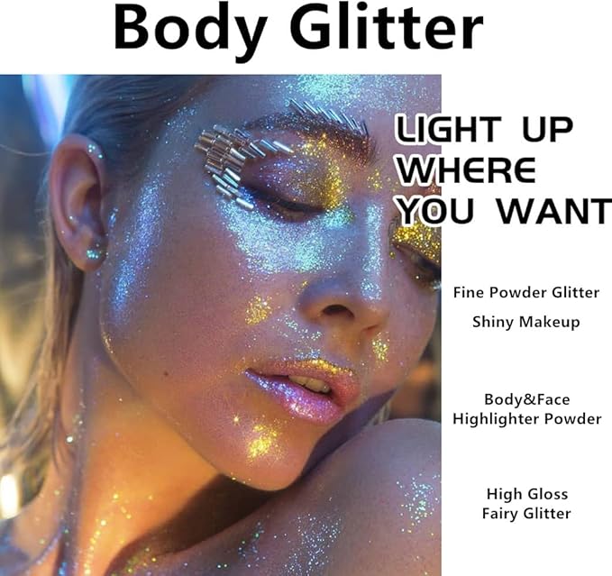 Go Ho Hair and Body Glitter Spray,Gold Glitter Spray Dry Powder Makeup for Clothes,Festival Loose Sparkle Powder,Holographic Ultra Fine Resin Glitters for Crafts,10g