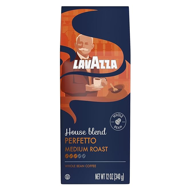 Lavazza House Blend Perfetto Whole Bean Coffee 12oz Bag, Medium Roast, Full-bodied, Intensity 3/5, 100% Arabica, Ideal for Drip Brewers, (Pack of 1) - Package May Vary