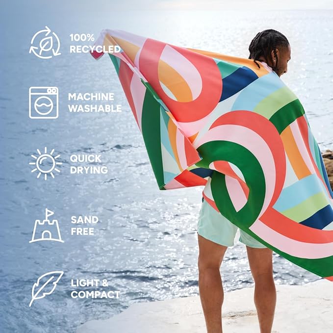 Dock & Bay Beach Towel - Quick Dry, Sand Free - Compact, Lightweight - 100% Recycled - Includes Bag - Fruit Loops - Large (160x90cm, 63x35)