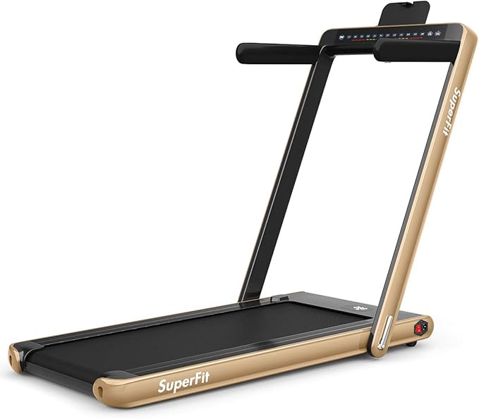 GYMAX Walking Pad, 2.25HP Dual Display Foldable Treadmill for Home with Remote/Smart App Control, Portable Compact Treadmill for Office Under Desk, Folding Running Machine for Small Spaces