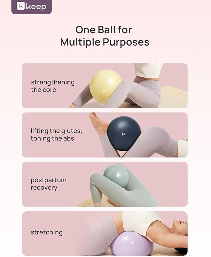 KEEP Pilates Small Exercise Ball Anti-Burst - Thickened Yoga Ball With Pump for Physical Therapy, Fitness, Workout, and Core Strength