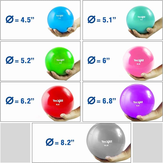 Yes4All Weighted Toning Balls for Exercise, Soft Medicine Balls for Exercise, Pilates, Yoga, Balance, Flexibility, 2-10lbs