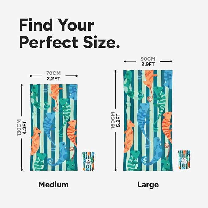 Dock & Bay Quick Drying Towel - for Sports & Gym - Compact, Lightweight - 100% Recycled - Includes Bag - Karma Chameleon, Medium (130x70cm, 51x27)