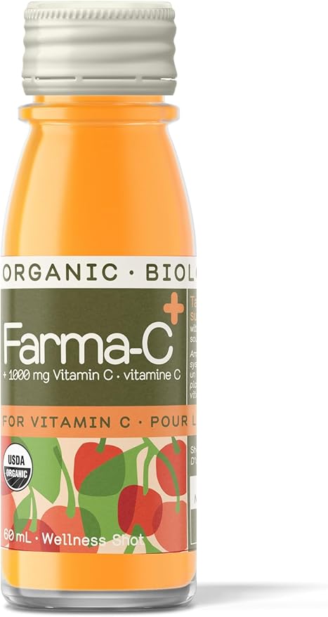 Greenhouse Juice Organic Farma-C+ Wellness Shots Vitamin C Immune Shot Cold-Pressed with Orange, Acerola Cherry, Sea Buckthorn Berry and Fermented Echinacea | Vegan & Gluten-Free (2 Oz, Pack of 12)