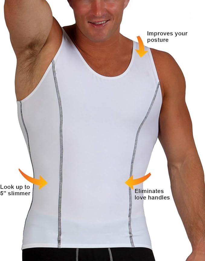 Insta Slim -Made in USA- Compression Tank-Top Shapewear for Men. Tummy Control Slimming Body-Shaper for Belly & Back Support