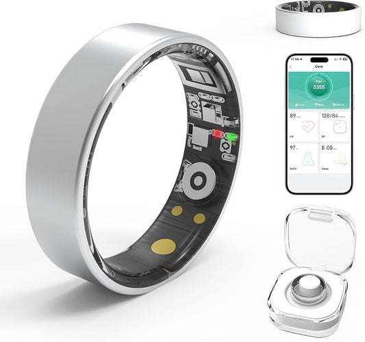 Smart Rings for Women Men,Fitness Tracker Ring,Heart Rate,Blood Oxygen,Blood Pressure,Step Tracker,Sleep Monitoring,No Subscription Fee,IP68 Waterproof Smart Ring for iphone&Android(Silver 9)