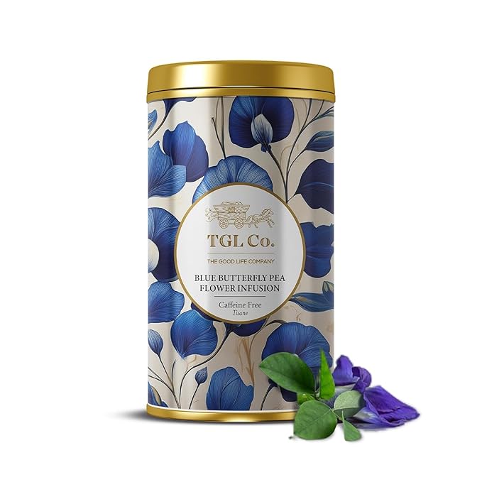 TGL Co. Blue Butterfly Pea Flower Tea (1.76 oz / 50g) Tall Tin Can | Natural Herbal Tea | Enjoy Hot or Iced | Blue Tea