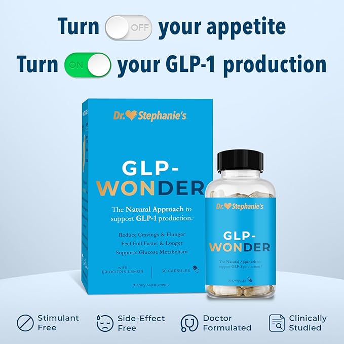Dr. Stephanie's GLP-Wonder Natural GLP-1 Boosting Supplement - Control Hunger & Appetite, Fight Cravings - Side-Effect Free Support
