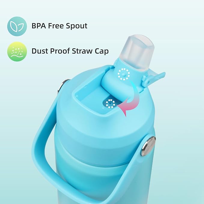 Insulated Water Bottle with Straw Lid,12 oz Stainless Steel Vacuum Metal Bottle with Silicone Handle,Sea Salt