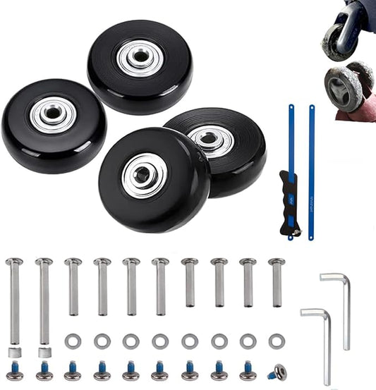 Replacement Wheels for Trolley Suitcases - 60mm 4-Piece Set with Axles, Swivel Rubber Inline & Roller Bearings