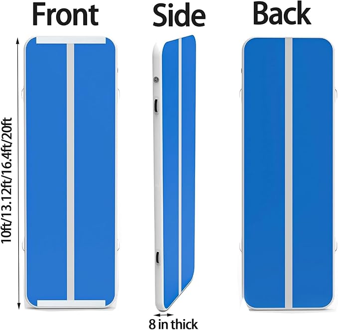 DOBESTS Inflatable Air Gymnastics Mat Tumbling Mat Tumble Track Gymnastics Training for Kids Home 6.6 feet 10 feet 13feet 16feet 20feet 4/8inch Thick for Cheerleading Dance Yoga Cheer Water With Pump