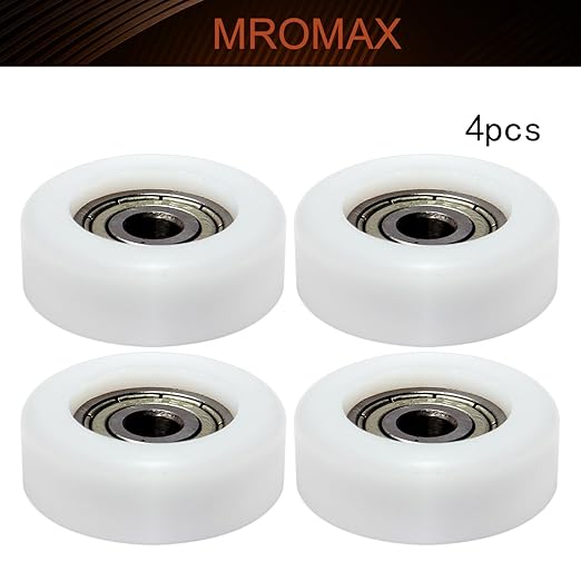 MroMax Roller Idler Bearing Pulley-5 x 25 x 9mm Sliding Conveyor Nylon Wheel with 625ZZ Bearing for Furniture, Hardware Accessories and Mobile Door White 4Pcs