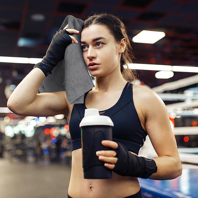 Orighty Gym Towels, Highly Absorbent Sweat Towels, Soft and Quick Drying Gym Towel for Daily Use, Multi-Purpose Towel for Sport, Salon, Spa, Hotel, 16 x 27 Inch, Grey, 3 Pack