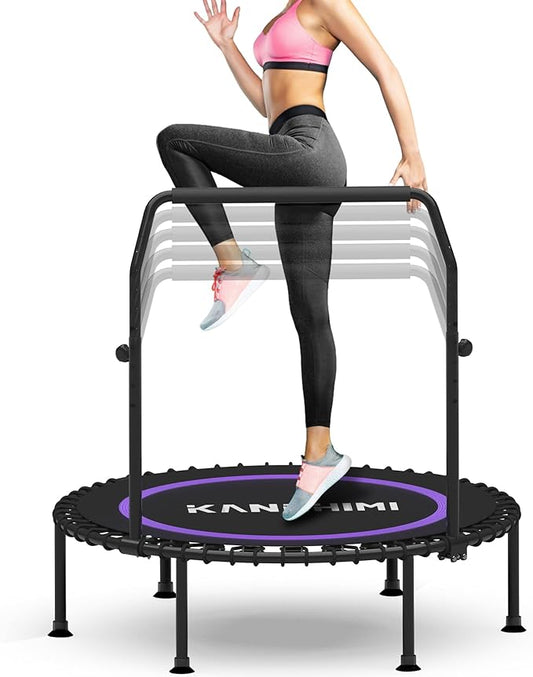 Kanchimi 550 LBS Foldable Mini Trampoline, 40" Fitness Trampoline Without armrests/U Shape Adjustable Foam Handle, Stable&Quiet Exercise Rebounder for Adults Indoor/Outdoor Workout