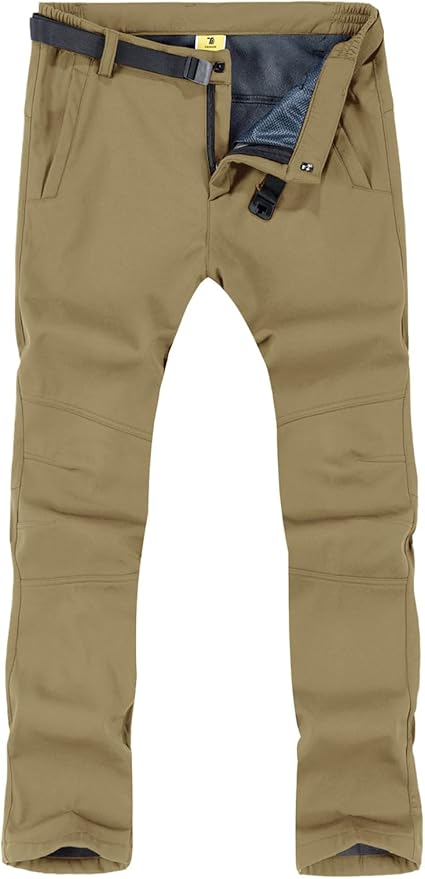 TBMPOY Men's Snow Ski Hiking Pants Waterproof Winter Fleece Lined Pants Camping Skiing Ice Fishing Pants with Belt