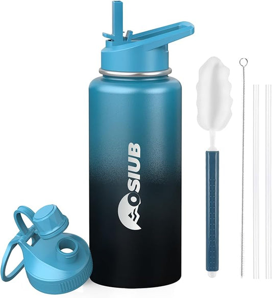 Insulated Water Bottle 32 oz, Triple Wall Vacuum Stainless Steel(Cold for 48 Hrs),Leak Proof & BPA-Free,Simple Modern Water Bottle with Drink-Through Lid & Flip Straw for Sports & Travel, Indigo-Black