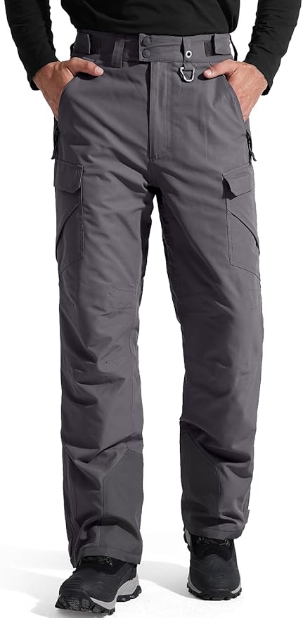 FREE SOLDIER Men's Waterproof Snow Insulated Pants Winter Skiing Snowboarding Pants with Zipper Pockets