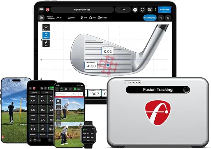 FlightScope Mevo+ GPS Golf Launch Monitor and Simulator with Face Impact Software | 22+ Complete Golf Data Parameters Including Vertical & Lateral Impact, 12 E6 Courses and 17 Practice Ranges
