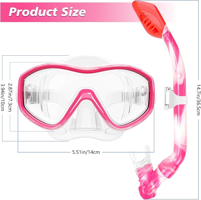 GoseWave Snorkeling Gear for Kids, Kids Snorkel Set for Ages 5-15, Anti-Fog Diving Mask and Dry Top Snorkel Set, Unisex Swimming Goggles with Nose Cover