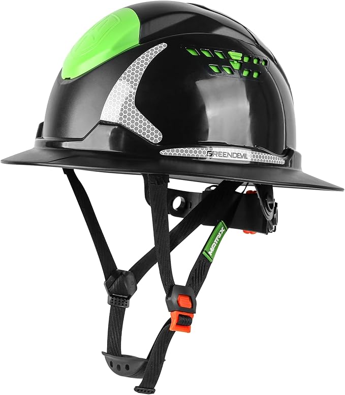 GREEN DEVIL Matrix Full Brim Hard Hat with Headlight Vented Construction Safety Helmet OSHA Approved Cascos De Construccion Work Hardhat for Men&Women