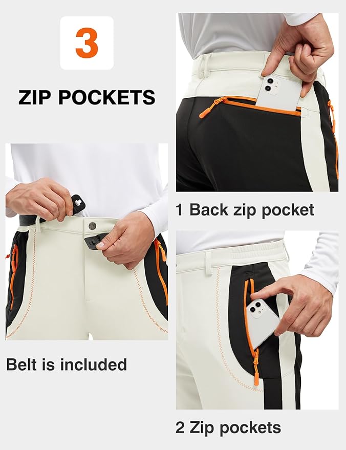 TBMPOY Men's Snow Ski Hiking Pants Waterproof Winter Fleece Lined Pants Camping Skiing Ice Fishing Pants with Belt