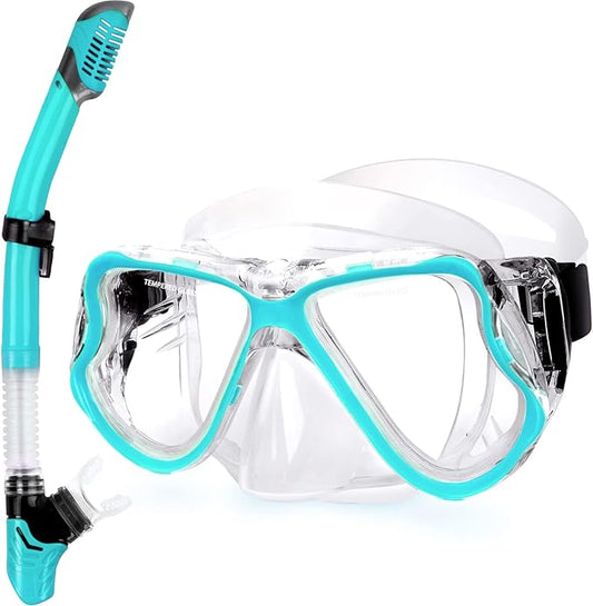 Greatever Dry Snorkel Set,Panoramic Wide View,Anti-Fog Scuba Diving Mask,Professional Snorkeling Gear