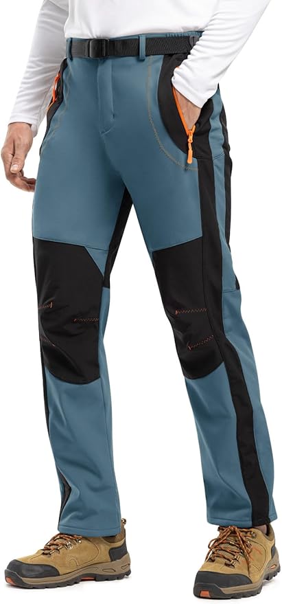 TBMPOY Men's Snow Ski Hiking Pants Waterproof Winter Fleece Lined Pants Camping Skiing Ice Fishing Pants with Belt