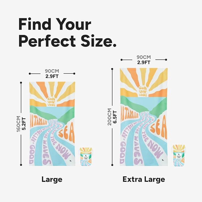 Dock & Bay Beach Towel - Quick Dry, Sand Free - Compact, Lightweight - 100% Recycled - Includes Bag - Vitamin Sea - Large (160x90cm, 63x35)