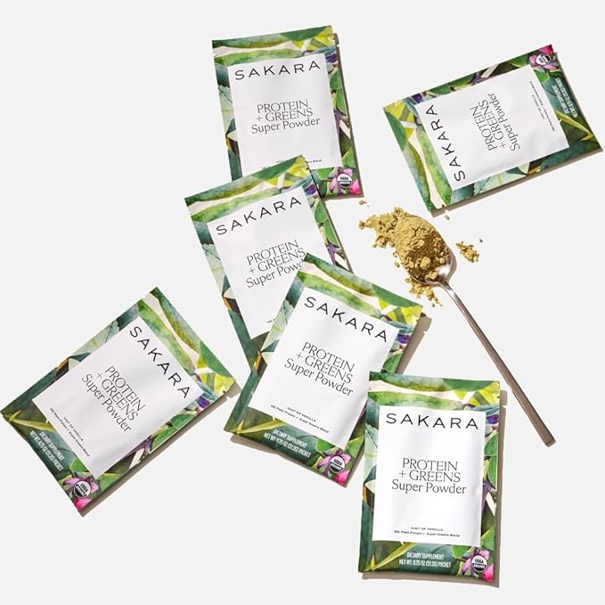 Sakara Protein + Greens Super Powder, 30 Servings - Organic Protein Powder Hemp, Pumpkin, Pea Protein, Organic Greens Powder Wheat Grass & Spirulina Superfood Powder, Vegan Protein Powder Greens Blend