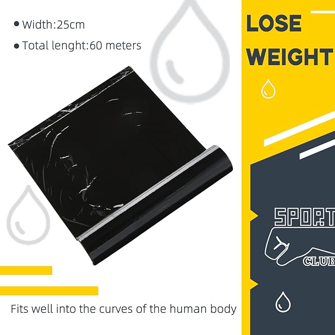 60 Meters Black Osmotic Plastic Body Wrap, Workout and Sweat Enhancer Stomach Wrap Body Wrap Film Applicator Power Wrap(2 Rolls)