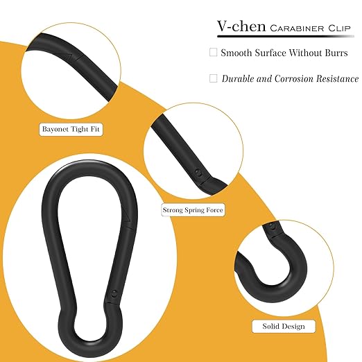 100Pcs 2.4" Carabiner Clip Spring Snap Hook, M6 2-3/8 Inch Heavy Duty Black Small Carabiner, Quick Link Keychain Clip for Keys Swing Set Camping Gym Hiking Traveling(260 lbs Capacity)