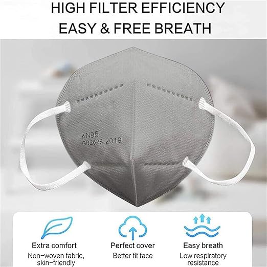 LEMENT 50PCS KN95 Face Mask 5 Layer Cup Dust Safety Masks Breathable Elastic Ear Loops Grey Masks