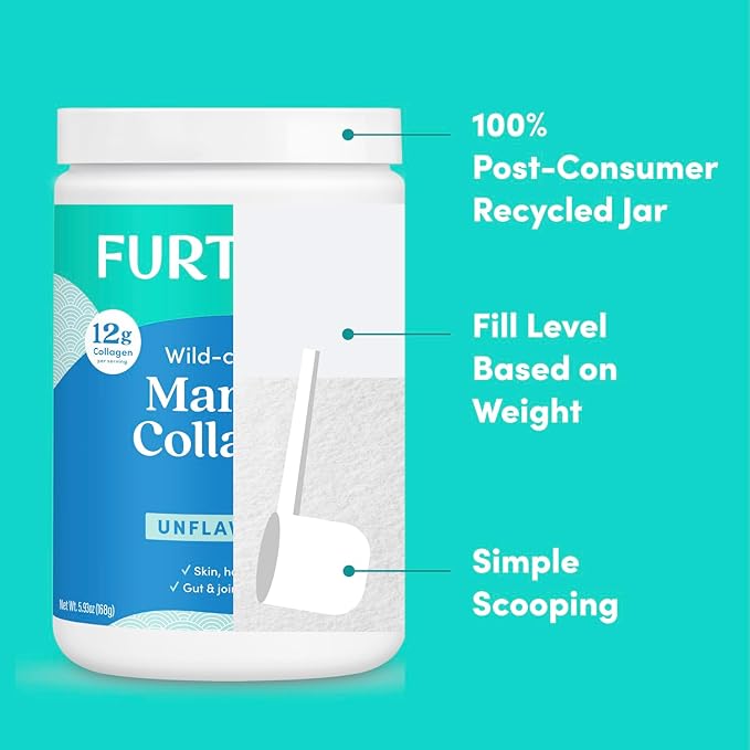 Further Food Unflavored Marine Collagen Peptides Powder, Wild Caught, Sustainable, Type 1 & 3 Collagen, Gut + Joint Support, Hair, Skin, Nails, Sugar-Free 5.93 oz