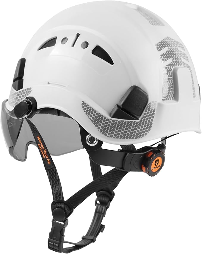 GREEN DEVIL Safety Helmet Hard Hat with Chin Strap Vented Lightweight Adjustable Hardhat for Men Women with Hi-Viz Design Ideal for Tree Climbing Work at Height