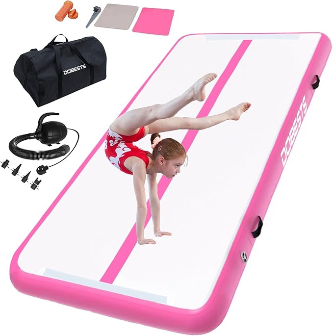 DOBESTS Inflatable Air Gymnastics Mat Tumbling Mat Tumble Track Gymnastics Training for Kids Home 6.6 feet 10 feet 13feet 16feet 20feet 4/8inch Thick for Cheerleading Dance Yoga Cheer Water With Pump
