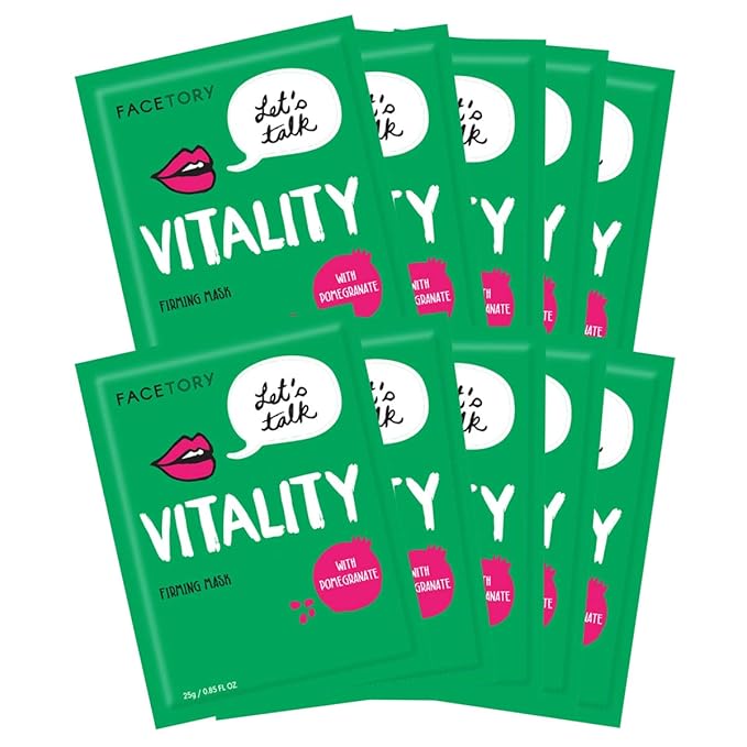 FACETORY K Beauty Face Mask Skin Care - LET'S TALK VITALITY FIRMING Sheet Mask with Pomegranate & Shea Butter | Firming Mask with Antioxidants, Plump & Hydrate (10 Pack)