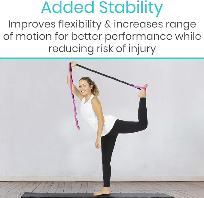 Vive Stretch Strap (75" - 10 Loops) - Leg Stretch Band to Improve Flexibility - Stretching Out Yoga Strap - Exercise and Physical Therapy Belt for Rehab, Pilates and Gymnastics with Guide Book