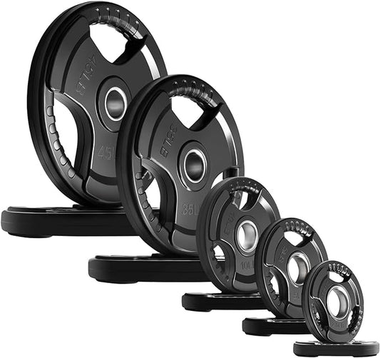 RitFit Olympic Rubber Grip Plates for Barbell, 2-Inch Weight Plates for Weightlifting and Strength Training in Home & Gym, Single, Pair and Sets(2.5/5/10/25/35/45 LB)
