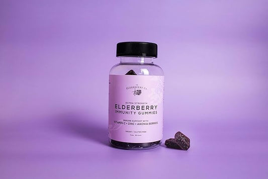 The Elderberry Co. Extra Strength Elderberry Gummies + Aronia Berries with Vitamins C, D,E and Zinc for All-Natural Immune Support, No Artificial Ingredients (60 Count)