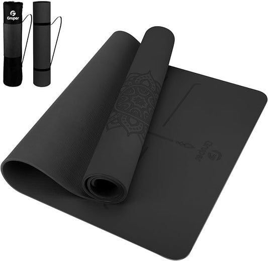 Yoga Mat Non Slip TPE Extra Wide Yoga Mat with Alignment Mark, 72"L x 32"W x 0.32"/0.24"Th (183cm x 81cm x 8mm/6mm), Anti-Tear Exercise Mat with Carrying Strap and Bag, Workout Mats for Yoga, Pilates